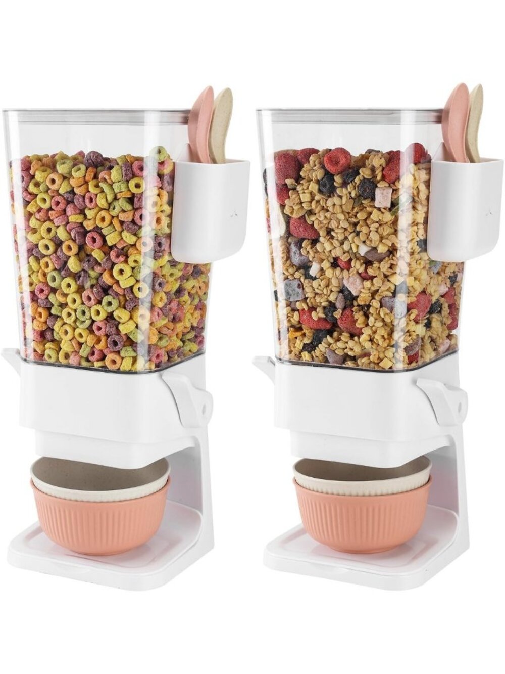 Cereal Dispenser Set with Bowls & Spoons - 5.5 QT Dry Food Storage Organizer for